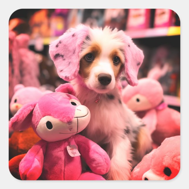 Cute Puppy Square Sticker (Front)