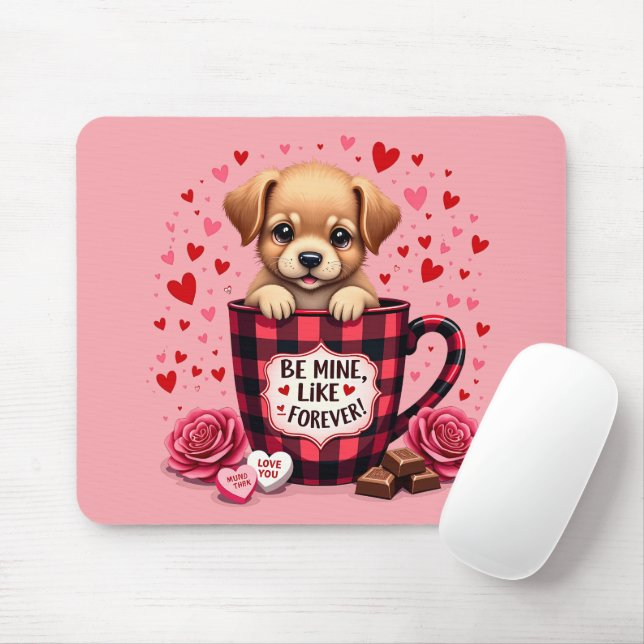 Cute Puppy Valentine Buffalo Plaid Aesthetic Mug Mouse Pad (With Mouse)