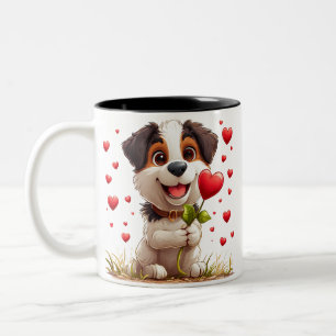 💖 Cute Puppy Valentine Gift For Dog Lovers ☕ Two-Tone Coffee Mug