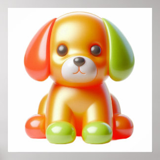 Cute Puppy Wall Art Poster Red Green Ears Dog Room