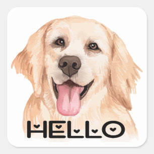 Cute Puppy Watercolor Dog Hello Golden Retriever Square Sticker