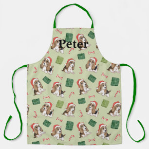 Cute Puppy wearing his Santa Hat Apron 