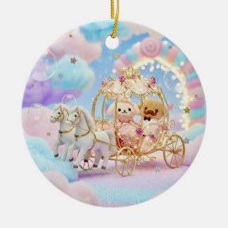 Cute Puppy Wedding Fairytale Carriage Ceramic Tree Decoration