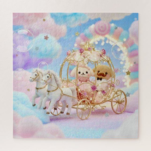 Cute Puppy Wedding Fairytale Carriage Jigsaw Puzzle (Vertical)