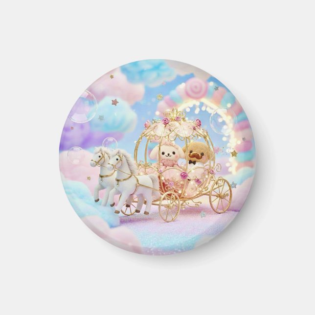 Cute Puppy Wedding Fairytale Carriage Magnet (Front)