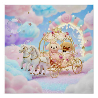 Cute Puppy Wedding Fairytale Carriage Poster
