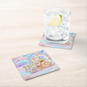 Cute Puppy Wedding Fairytale Carriage Square Paper Coaster