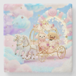 Cute Puppy Wedding Fairytale Carriage Stone Coaster