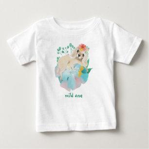 Cute Puppy Wild One Baby Girl First Birthday Baby T-Shirt