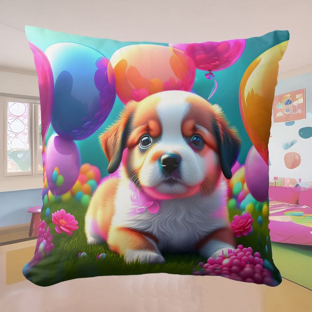 Cute puppy with balloons   cushion (Creator Uploaded)