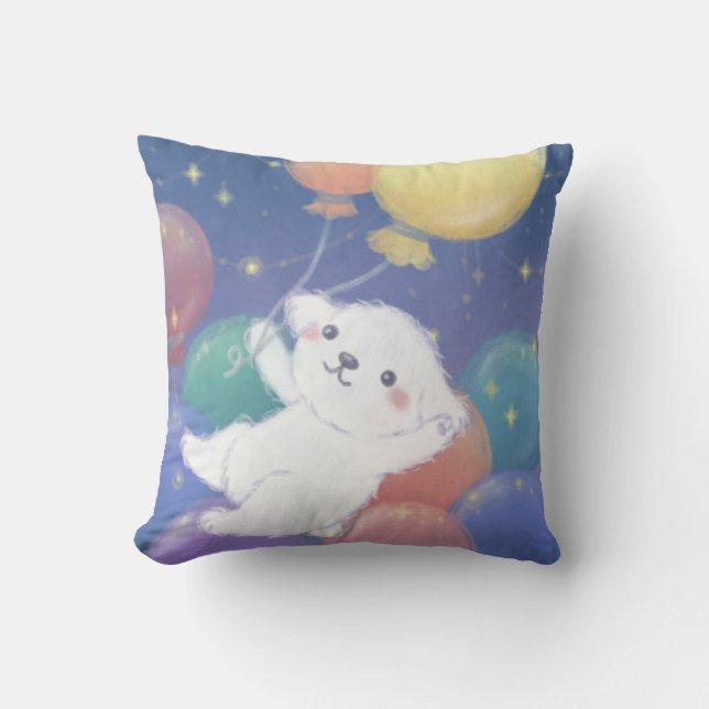 Cute Puppy with Balloons & Stars Cushion (Front)