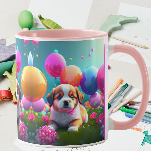 Cute puppy with balloons - sweet  mug (Creator Uploaded)