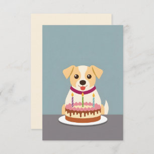 Cute puppy with birthday cake card