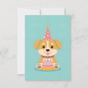 Cute puppy with birthday cake card