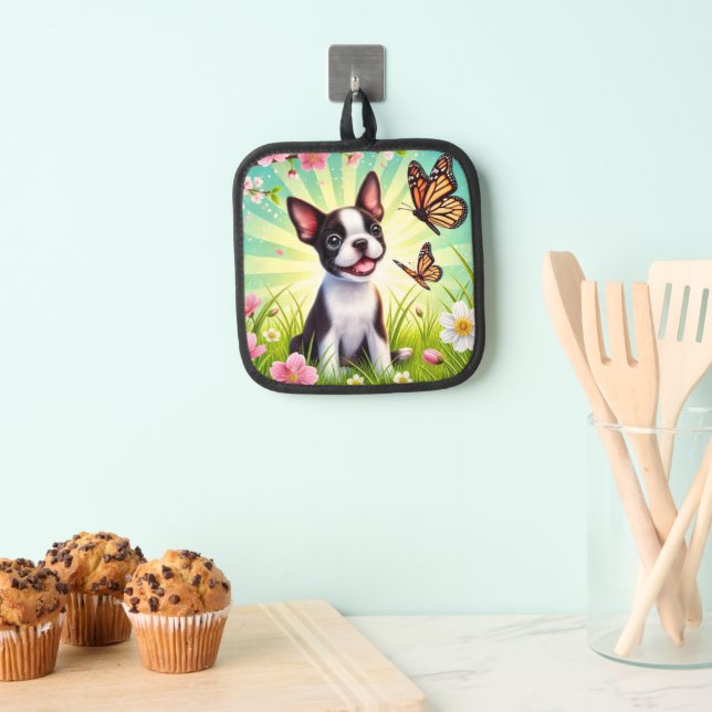 Cute Puppy with Blossoms and Butterflies Pot Holder (Insitu(Hanging))