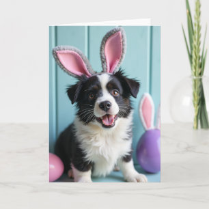 Cute Puppy With Bunny Ears Card