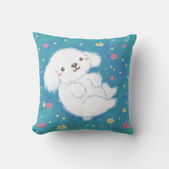 Cute Puppy with Flowers Cushion (Front)