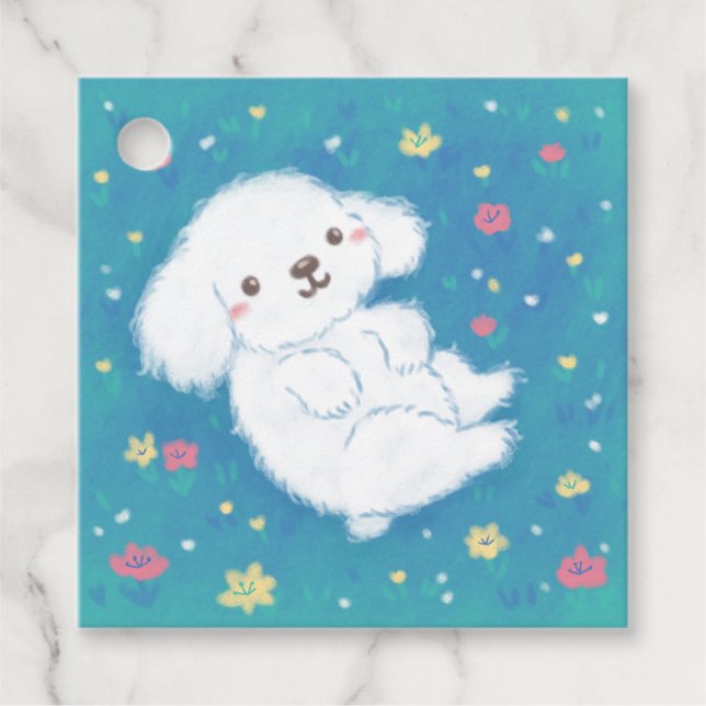 Cute Puppy with Flowers Favour Tags (Front)