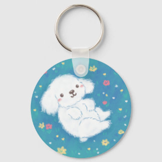 Cute Puppy with Flowers Key Ring