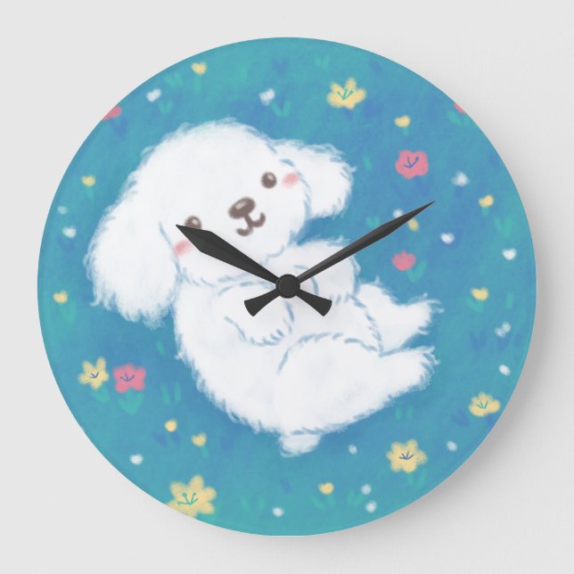 Cute Puppy with Flowers Large Clock (Front)