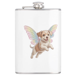 Cute Puppy with Glowing Fairy Wings — Magical Pet Hip Flask