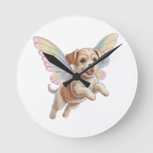 Cute Puppy with Glowing Fairy Wings — Magical Pet Round Clock