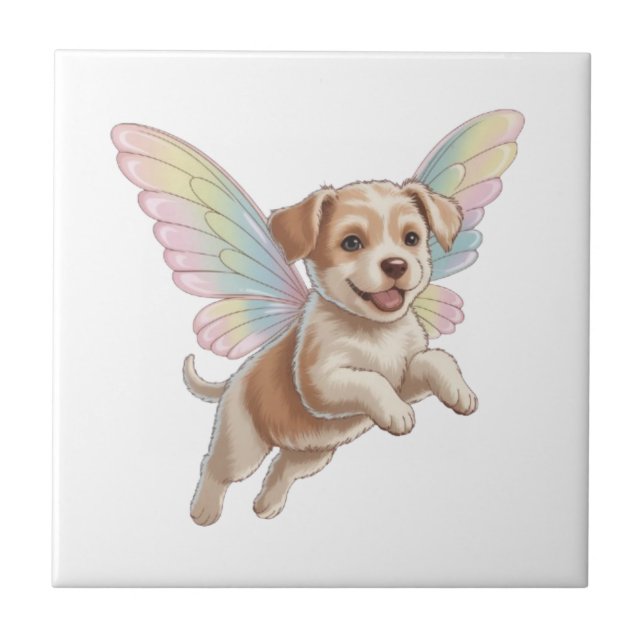 Cute Puppy with Glowing Fairy Wings — Magical Pet Tile (Front)