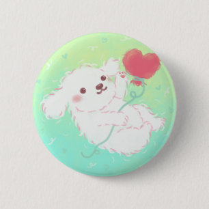 Cute Puppy with Heart Balloon 6 Cm Round Badge