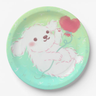 Cute Puppy with Heart Balloon Paper Plate