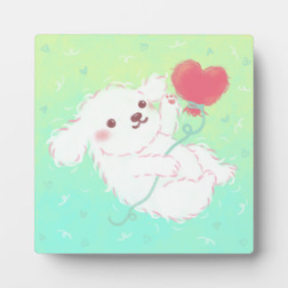 Cute Puppy with Heart Balloon Plaque