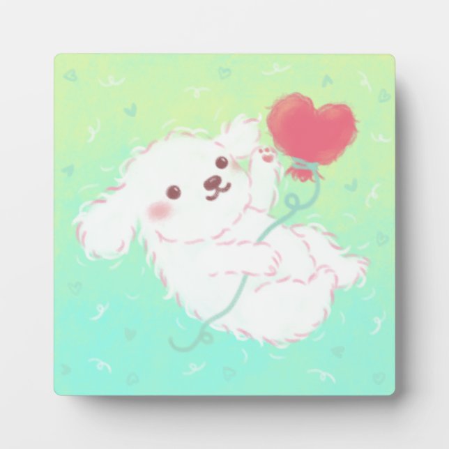 Cute Puppy with Heart Balloon Plaque (Front)