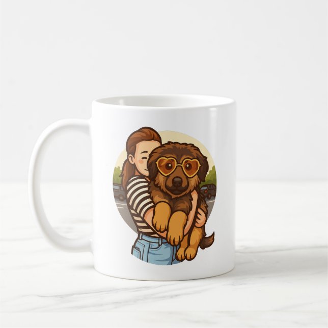 Cute Puppy with Heart Sunglasses  Coffee Mug (Left)