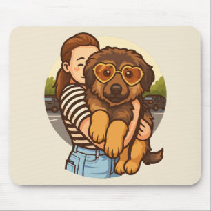 Cute Puppy with Heart Sunglasses Mouse Pad