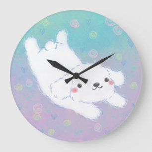 Cute Puppy with Pastel Flowers Large Clock
