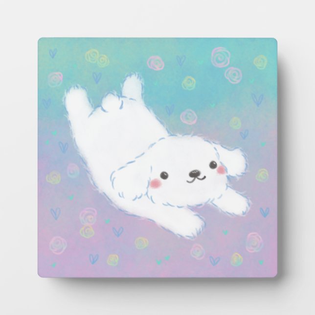 Cute Puppy with Pastel Flowers Plaque (Front)