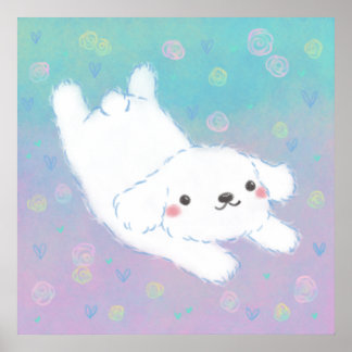 Cute Puppy with Pastel Flowers Poster