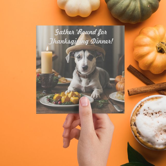 Cute Puppy With Pilgrim Hat Thanksgiving Dinner Invitation (Creator Uploaded)
