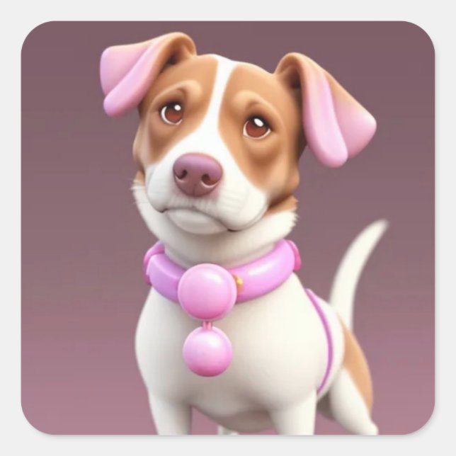 Cute puppy with pink ears square sticker (Front)