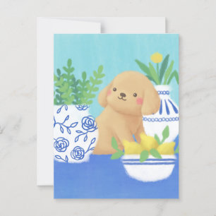Cute Puppy with Plants, Lemons & Flower Postcard