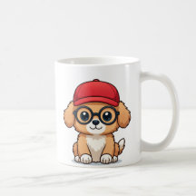 Cute Puppy with Red Cap and Glasses | Cartoon Dog