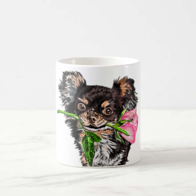 Cute Puppy with Rose - Romantic Coffee Mug (Center)