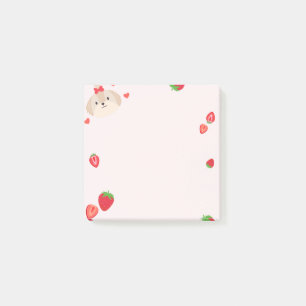 Cute puppy with Strawberry post-it sticky notes