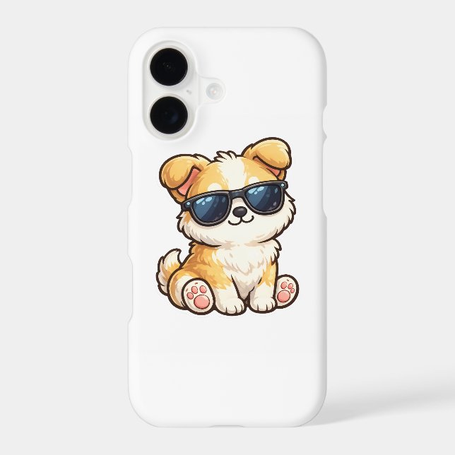 Cute Puppy with Sunglasses Kawaii Design iPhone Case (Back)