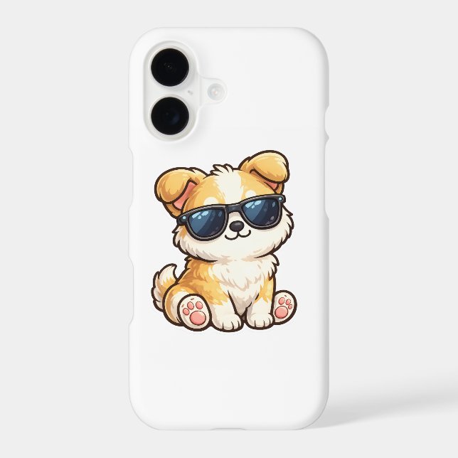 Cute Puppy with Sunglasses Kawaii Design iPhone Case (Back)