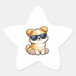 Cute Puppy with Sunglasses Kawaii Design Star Sticker