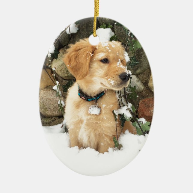 Cute Puppy yellow lab golden retriever  Ceramic Tree Decoration (Front)