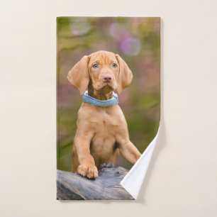 Cute puppyeyed Hungarian Vizsla Dog Puppy Photo - Bath Towel Set