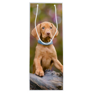 Cute puppyeyed Hungarian Vizsla Dog Puppy Photo __ Wine Gift Bag