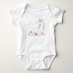 Cute Pure White Lying Unicorn Looking Up Kawaii Un Baby Bodysuit