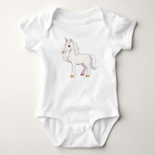Cute Pure White Unicorn Lifting Hoof & Blowing Bub Baby Bodysuit